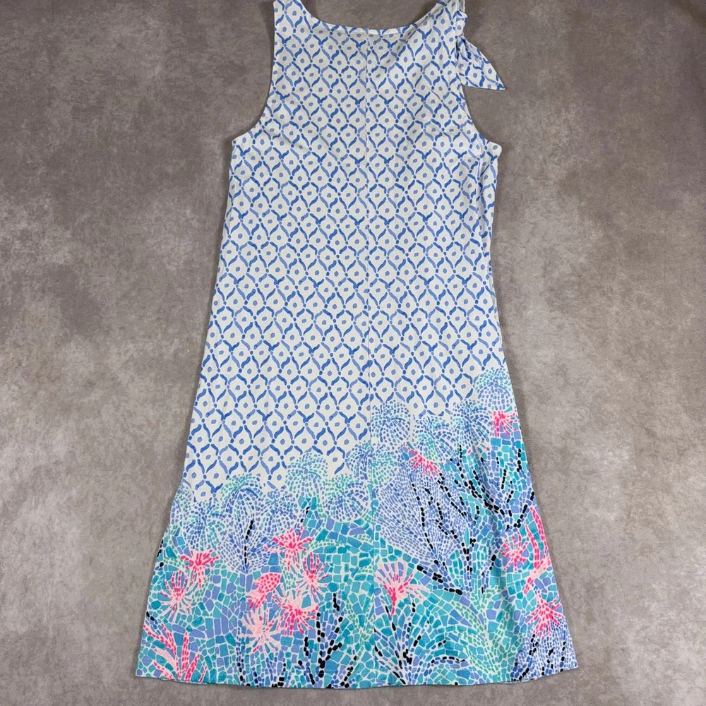 Lilly Pulitzer Pima Cotton Shift Dress Coral Mosaic Blue White Size S Sleeveless
